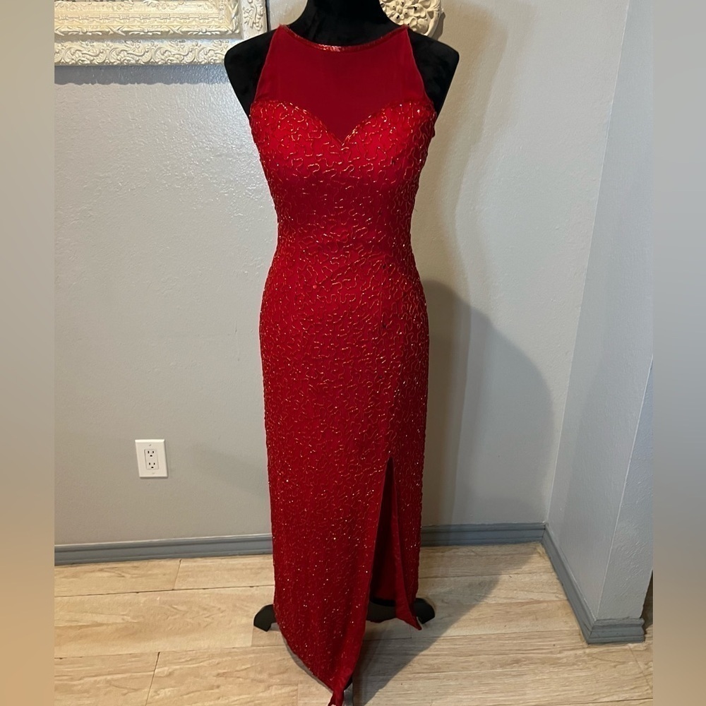 Vintage red fully beaded dress